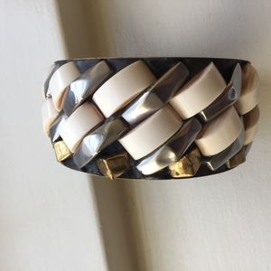 Gold Silver and Horn Bangle - - Costume Bracelet